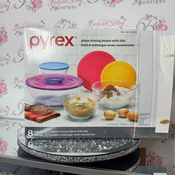 Pyrex Glass Mixing Bowls with Lids brand new in box 8 pieces - Picture 3 of 4